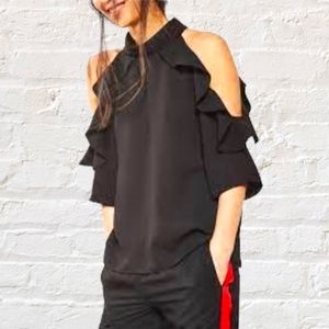 TOPSHOP Black Ruffle Cold Shoulder Top Blouse Size US 6 Eur 38 UK 10